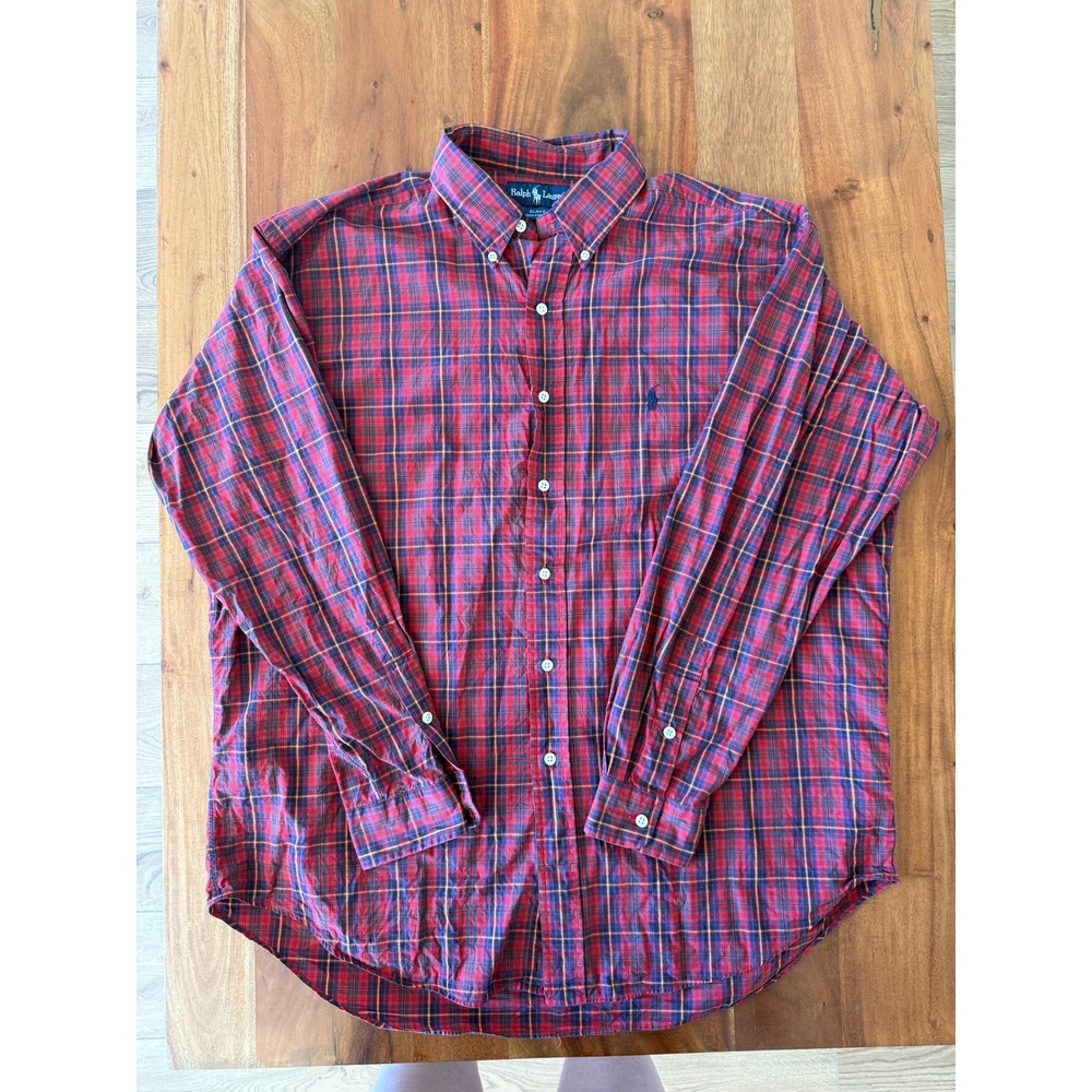 Ralph Lauren Men's "Blake" Long Sleeve Red/Blue Dress Shirt Size L‎